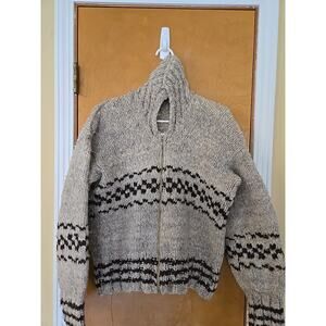 RARE Vintage 50s 60s Cowichan Zip Sweater Jacket Mens M/L Wool Hand Knit 20.5x24